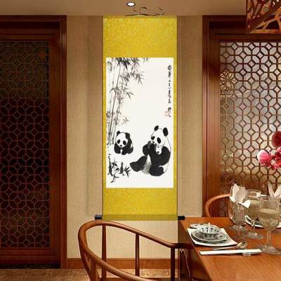 熊貓竹子國寶圖書房絲綢客廳裝飾畫 好評好店